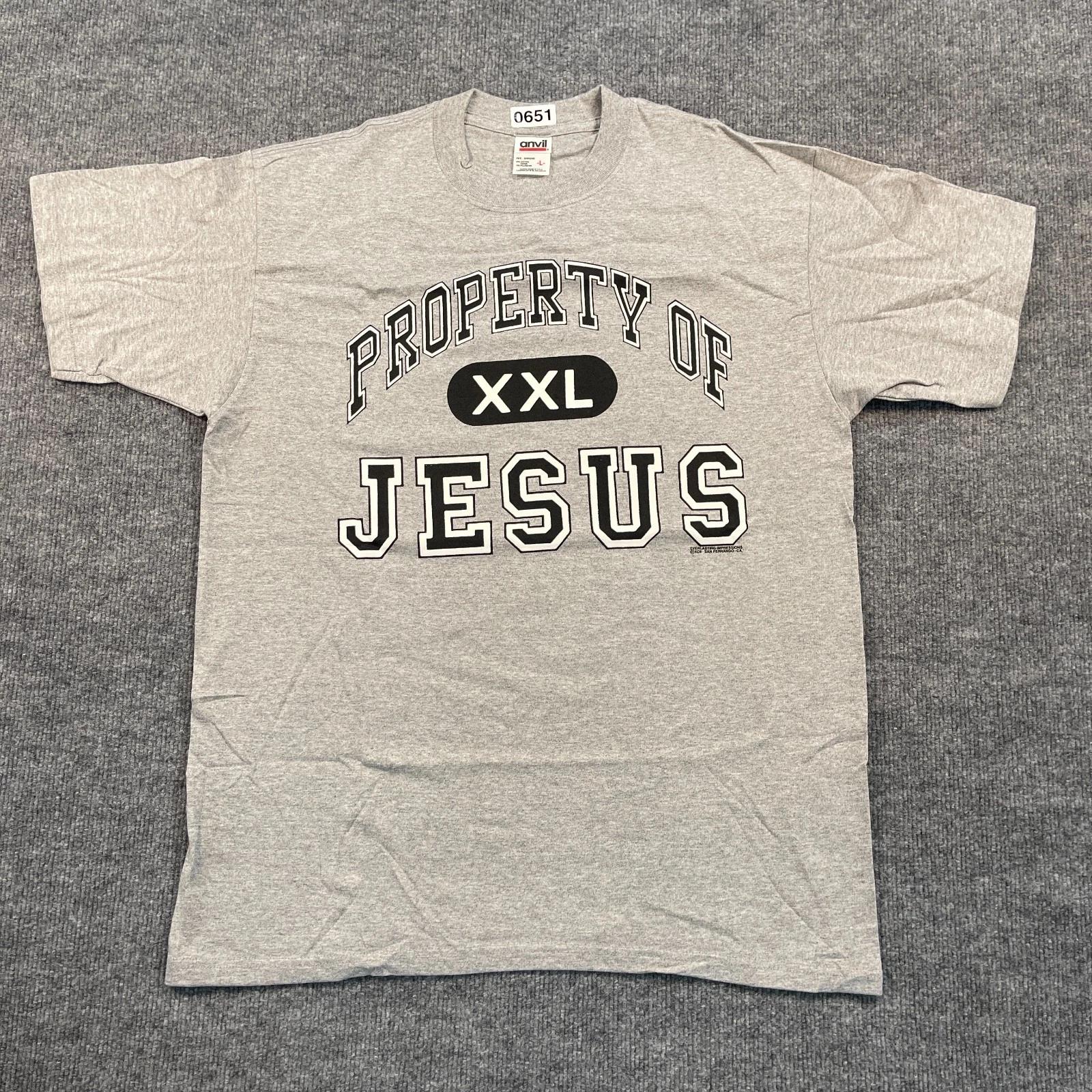 Vintage 90s Property of Jesus God Christian Shirt Large 22x28 Gray DEADSTOCK 2XL