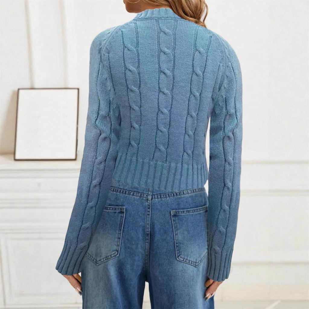 Women's Fashion Color Round Neck Knitted Pullover Long Sleeve Sweater