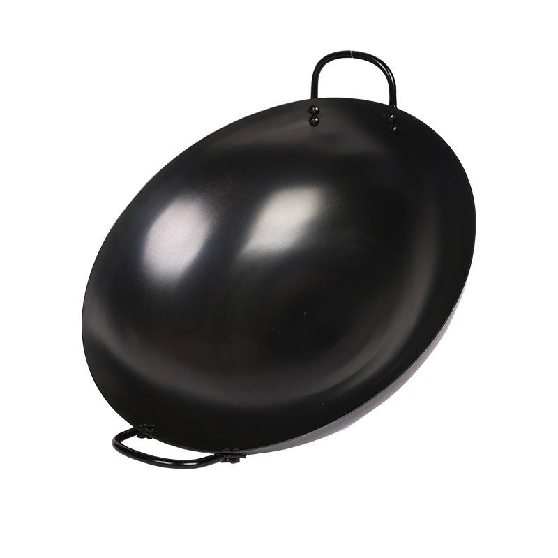 Classic Cast Iron Wok with Stainless Steel Lid - No Coating, Double Handle, for Restaurant Use