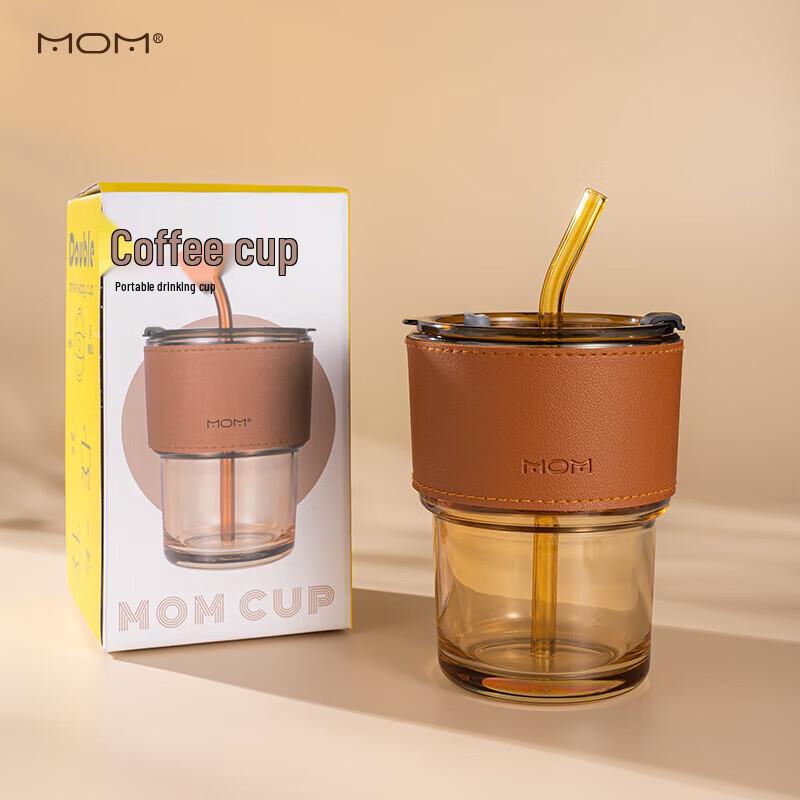MOM Portable Lidded Glass Straw Cup Set (2-Pack)