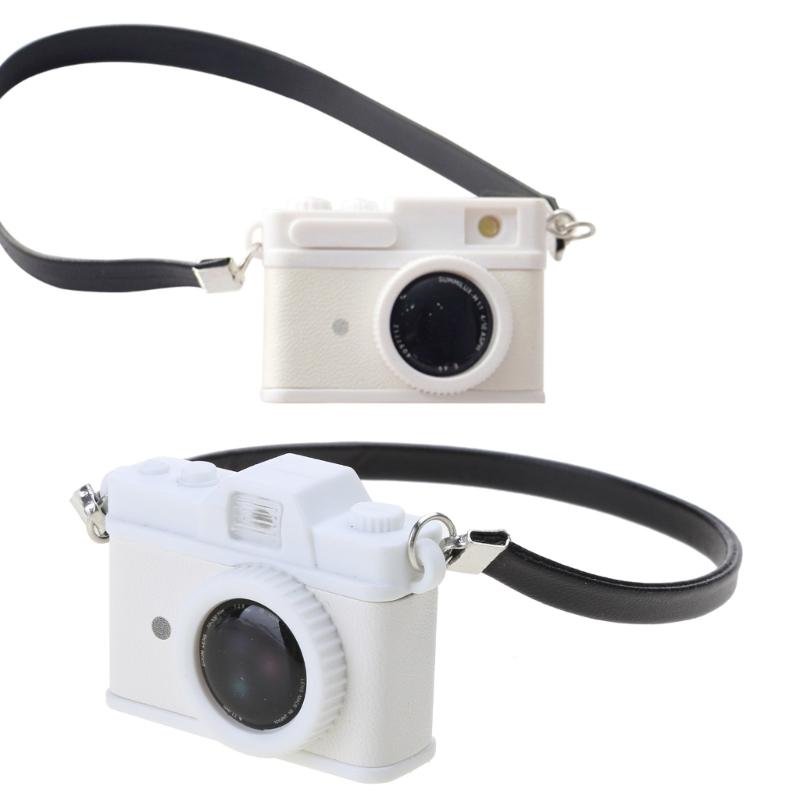 1:12 Dollhouse Mini Vintage Camera with Belt Model DIY Keychain Pendant for Children Adults DIY Handicraft Party Supply