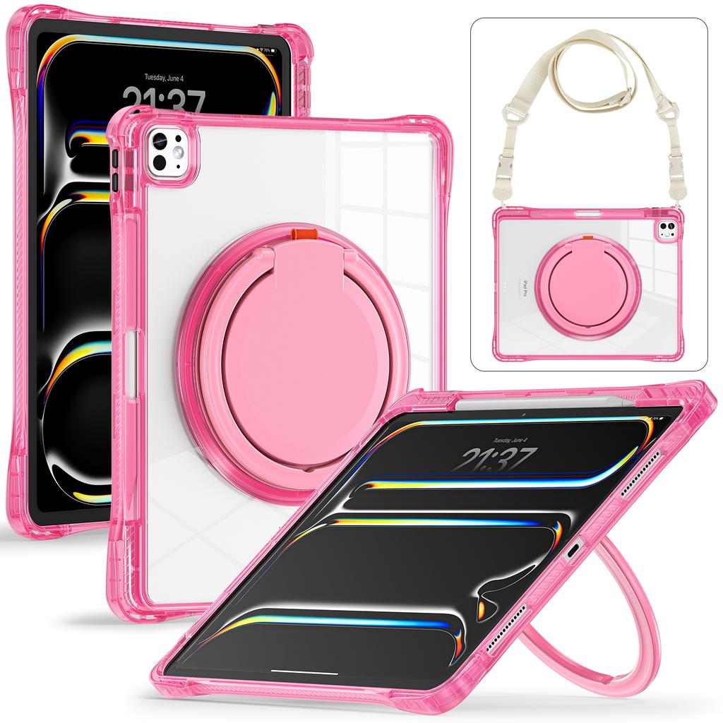 For iPad Pro 13 (2024) Case with Shoulder Strap Kickstand PC+TPU+Acrylic Tablet Cover