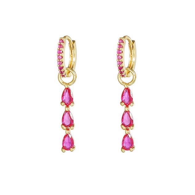 

Роскошные серьги-кольца из нержавеющей стали с розовым красным цирконием и каплями воды для женщин, позолоченные 18 карат, женские ювелирные изделия Huggie, pendientes mujer