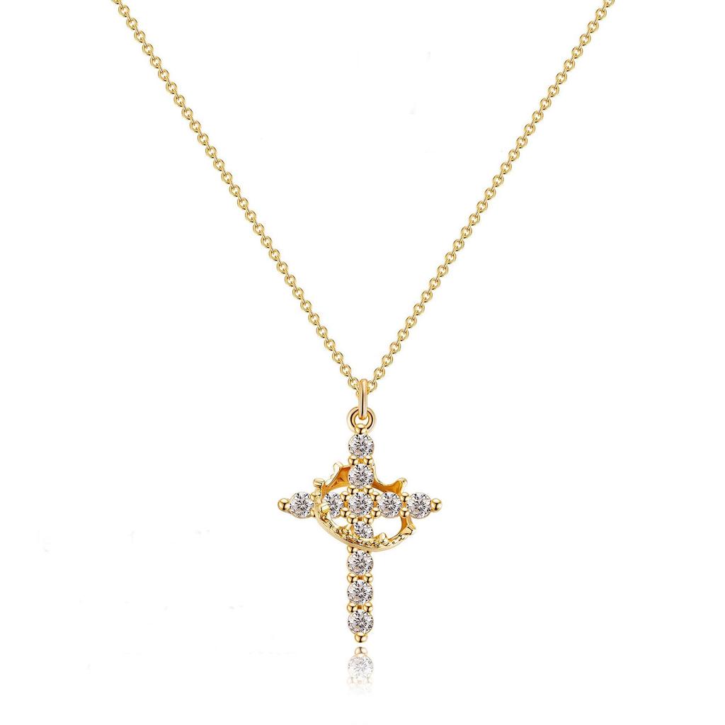 S925 Sterling Silver Diamond Cross Choker Necklace - Showerproof, American Hip Hop Style