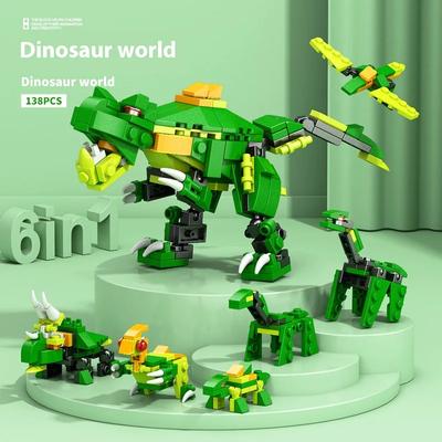 6IN1 Stadt Engineering Auto Polizei LKW Dinosaurier Bausteine Panzer Hubschrauber Ziegel Feuerlöschset Spielzeug für Kinder Geschenk