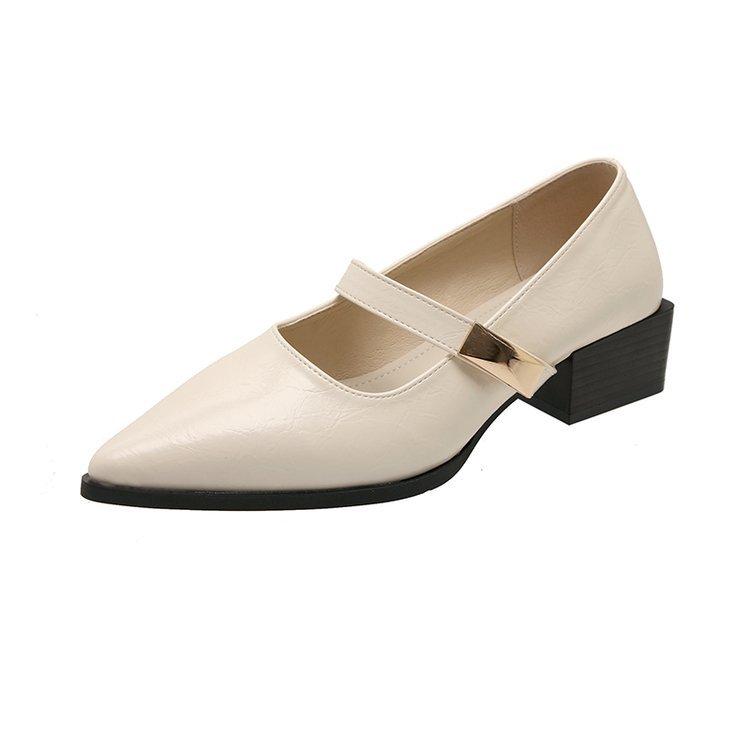 French Pointed Thick Heel Mary Jane Shoes Women's Spring 2025 New One-word Belt Low Heel Versatile Skirt Single Shoes