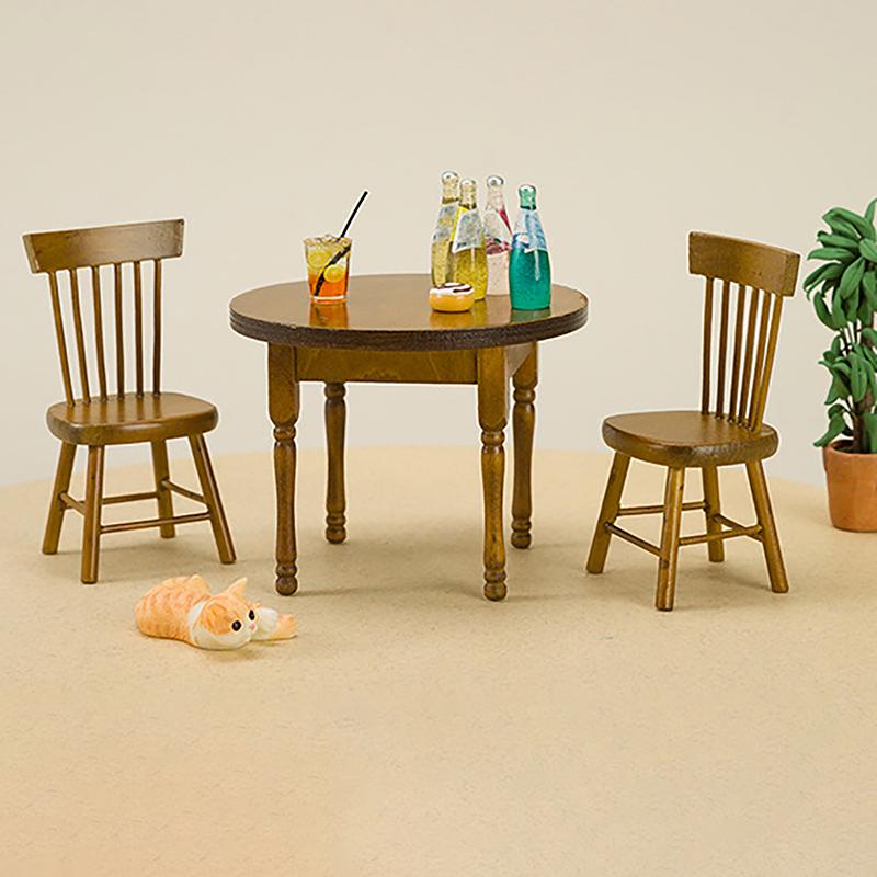 Décoration de maison de poupée mini table ronde et ensemble de chaises meubles scène modèle accessoires photo
