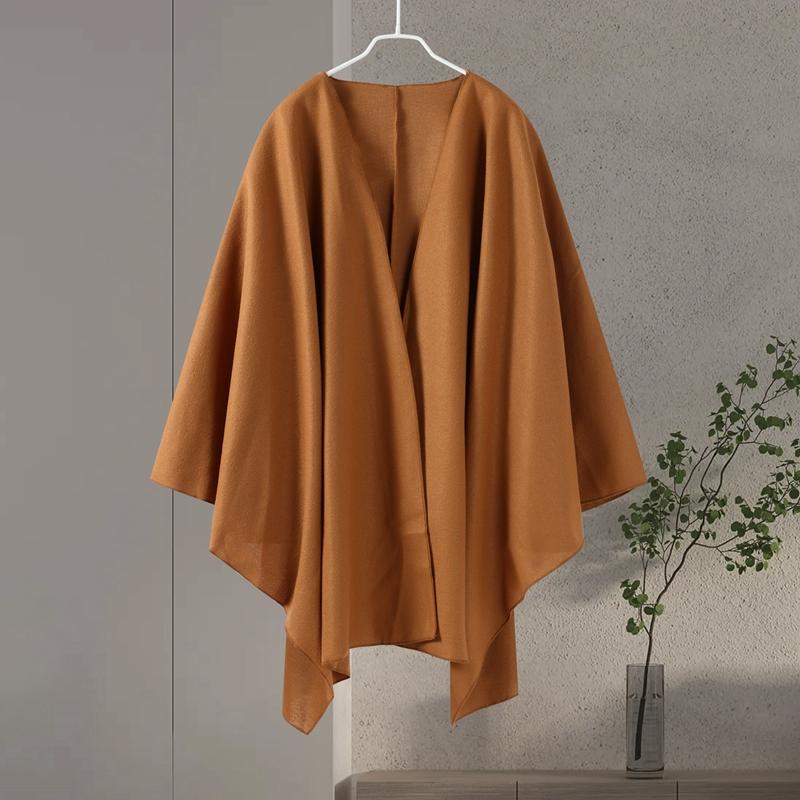 Damen Herbst und Winter Schal Cape Jacke Lockerer Mantel mit V-Ausschnitt