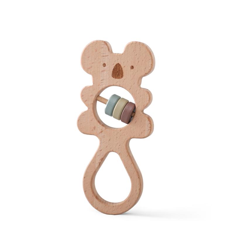 Baby Toys 0 12 Months Wooden Rattle Sensory Toys For Baby Montessori Baby Stroller Cartoon Koala Hand Bell Infant Wooden Teether