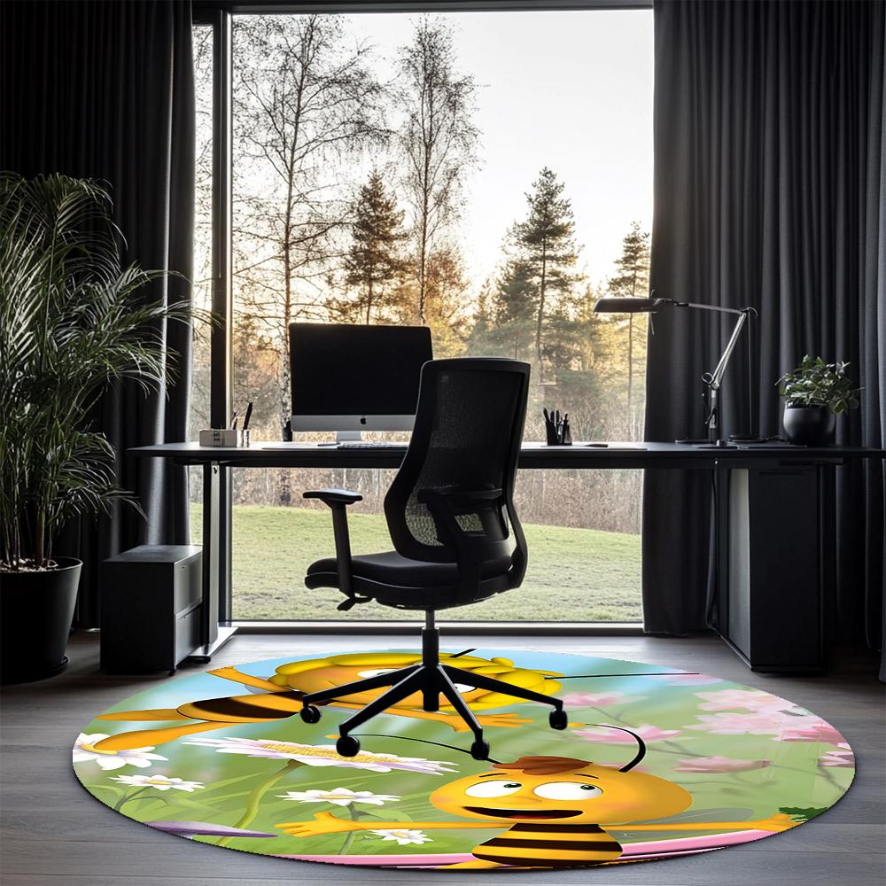 Maya the Bee Printed Round Rug Carpet Chair Rug Area Rug Entryway Doormats,for Office Chair Living Room Bedroom Kitchen Room.