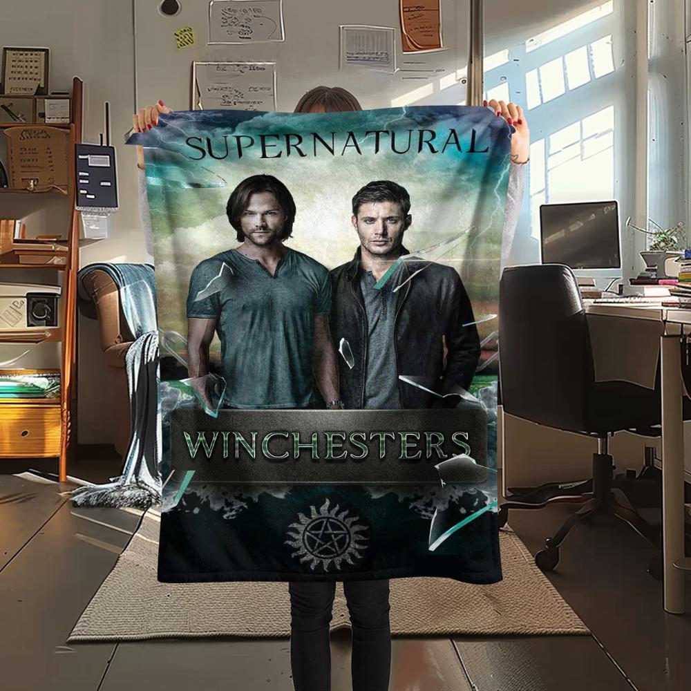 1Pc Supernatural Brothers Print Flannel Blanket, High quality Comfortable for All Seasons, Home Decor, Warmth and Comfort, Perfect for Christmas Gifts