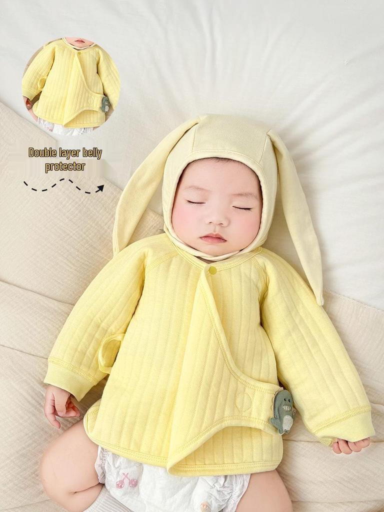 Tagless Pure Cotton Newborn Half-Back Clothes, Monk Style Top for Boys & Girls, Autumn/Winter Pajamas
