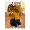 Vintage Contrast Geometric Crew Neck Single-Breasted Shoulder Long Sleeve Wool Blended Knitted Jacket Casual Top