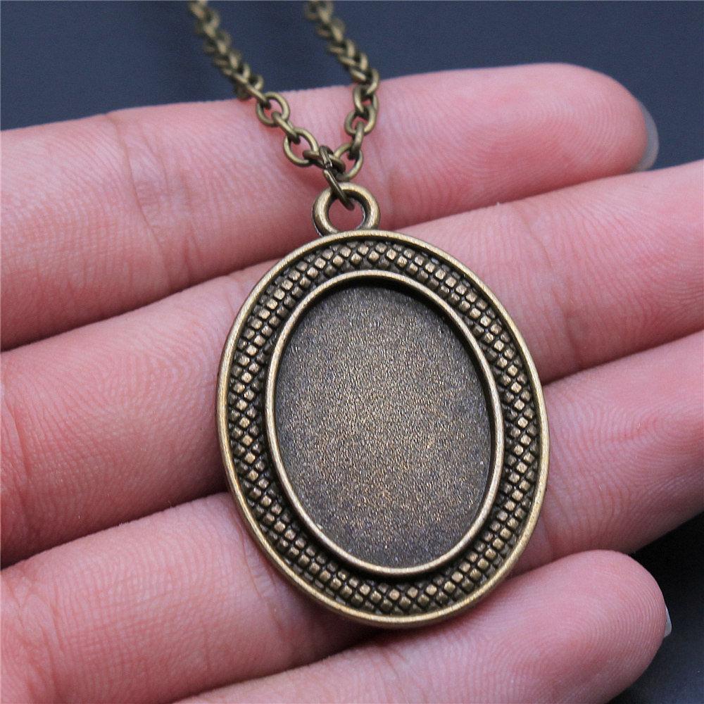 45cm Or 70cm Long Chain Necklace Oval Glass Cabochon Base Setting Tray Minimalist Jewelry Components QN054