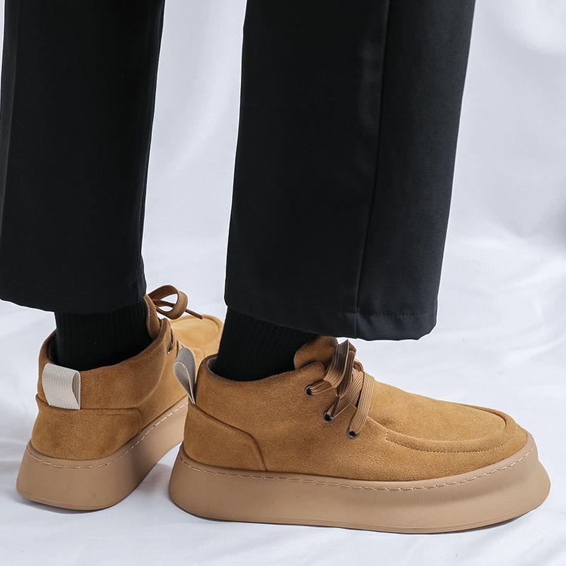 Fashion Men Suede Thick Soled Office Walking Shoes Soft Soled Genuine Leather Shoes Round Toe Flat Designer Antiskid Oxford Shoes2025New