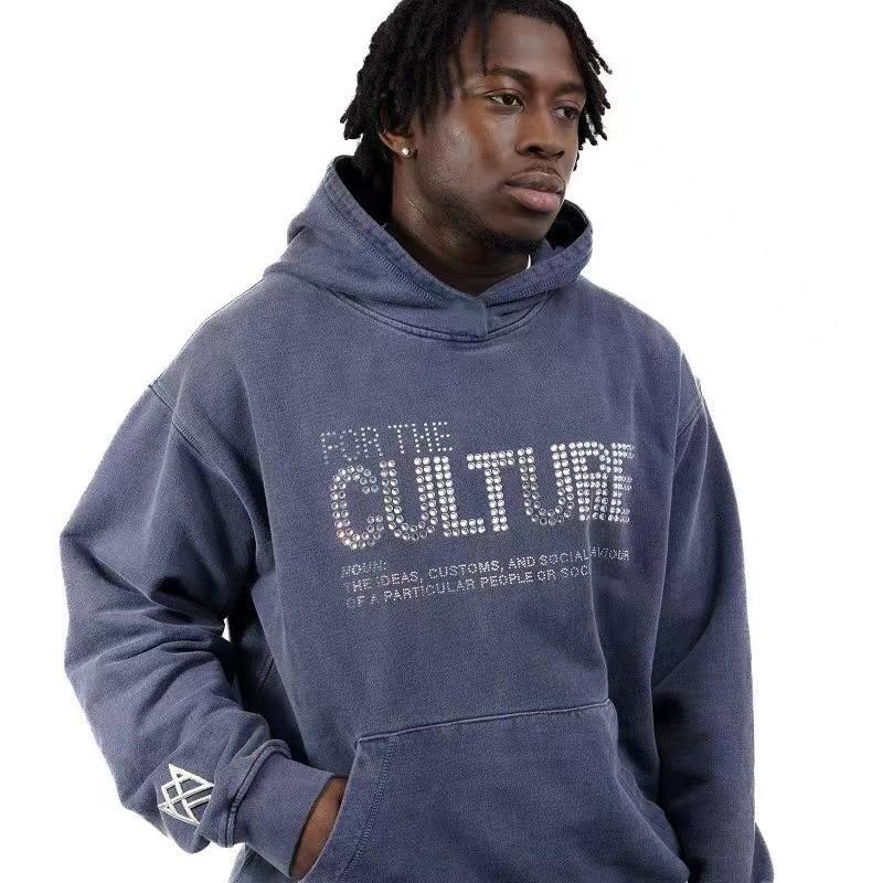 Womens Oversized Hooded Sweatshirt With Rhinestone Letter Print Long Sleeve Pullover Casual Top
