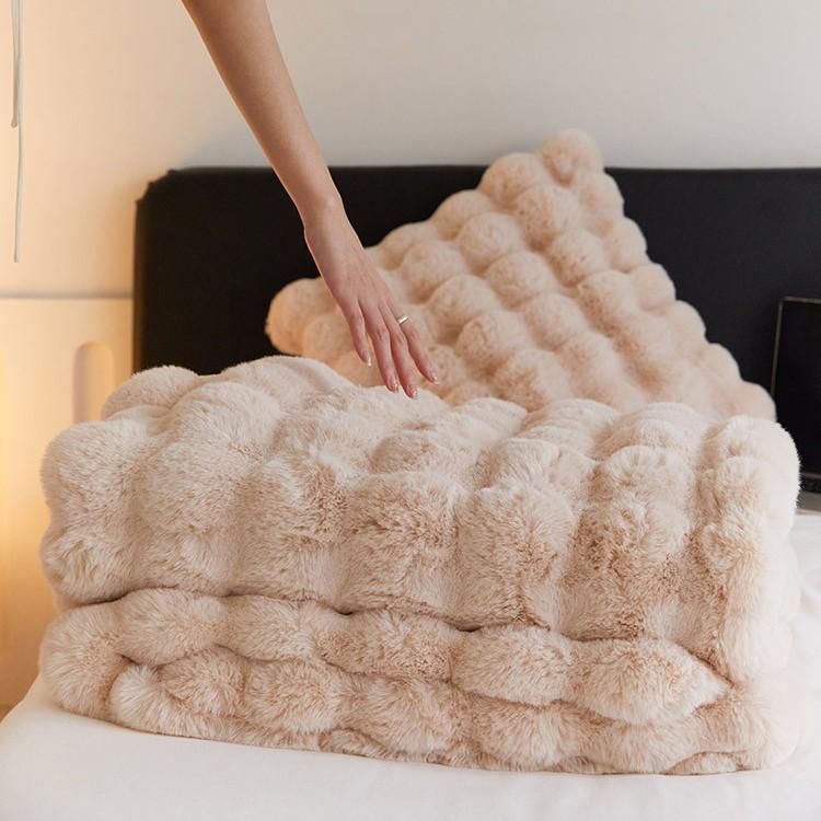 Winter Tuscany Rabbit Hair Plush Throw Blanket - Korean Gentle Style, Light Luxury for Sofa or Office.