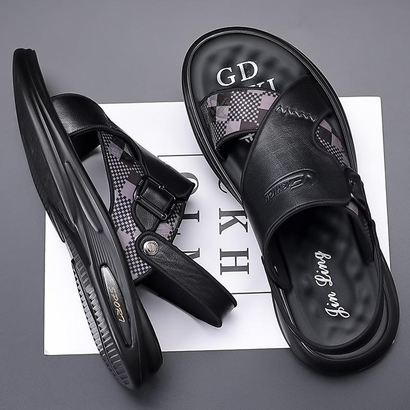 First layer cowhide sandals men's trend 2025 summer non-slip soft sole dual-purpose beach shoes men's leather sandals men's