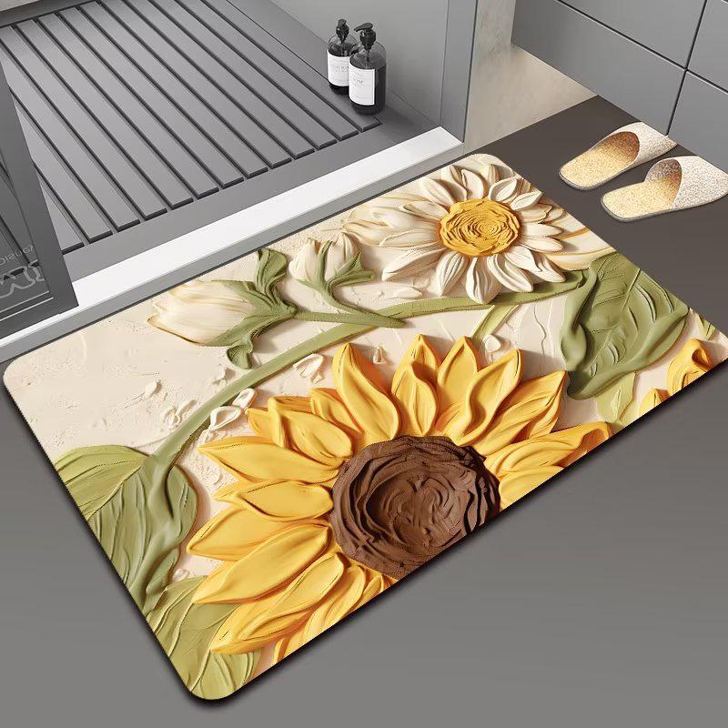 3D Floral Diatomaceous Earth Bath Mat - Absorbent, Quick-Dry, Stain & Wear Resistant Doormat