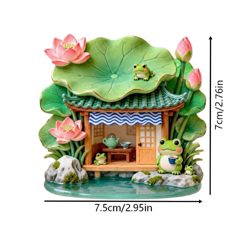 Cute Frog Tea House Fridge Magnet 3D Resin Refrigerator Sticker Lovely Lotus Embossed Decor Magnet For Kitchen Home Decoration