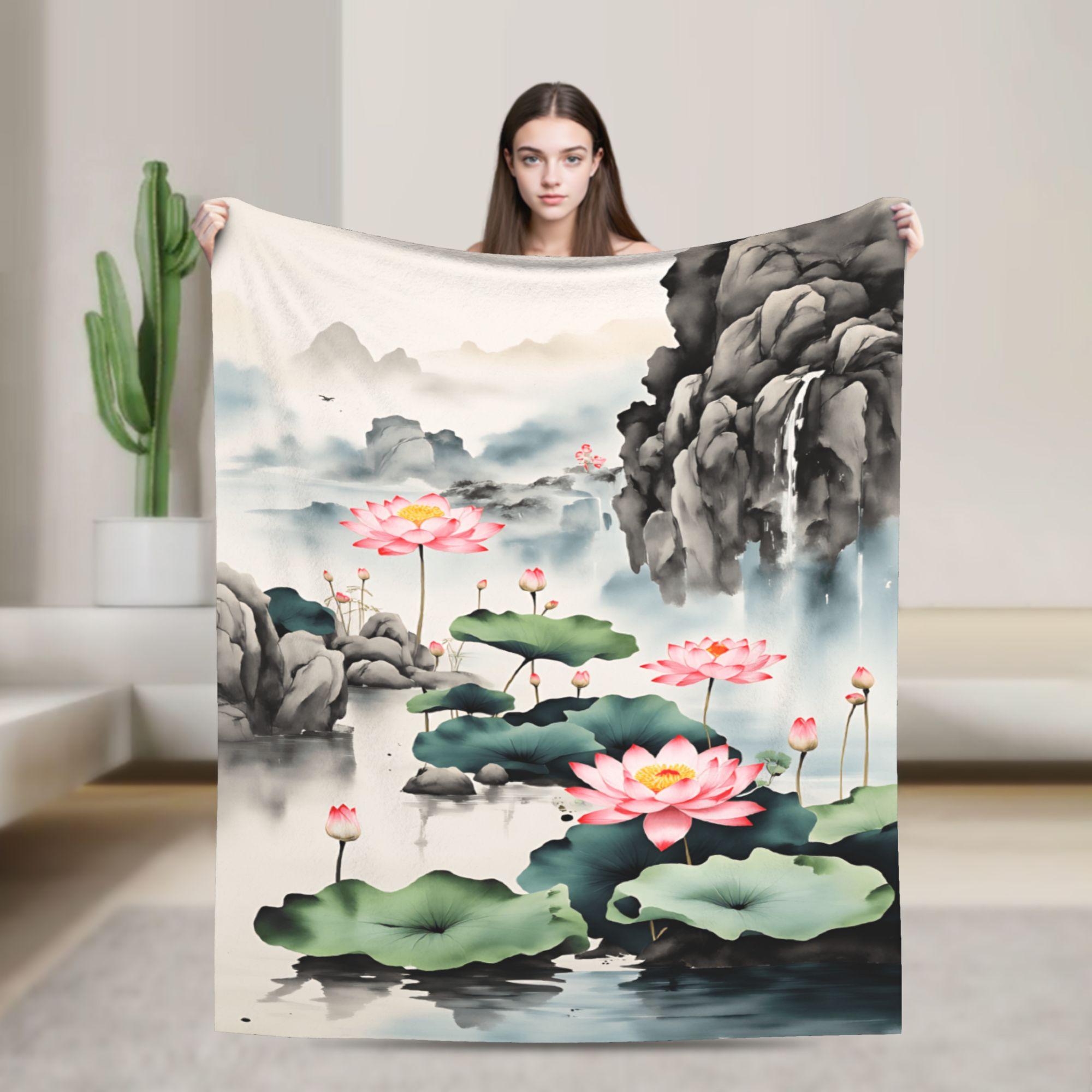 

Chinese ink painting Soft Warm Blanket Child Plush Throw Blanket Street Trend Couch Bed Flannel Bedspread Sofa Bed Cover 75x90cm