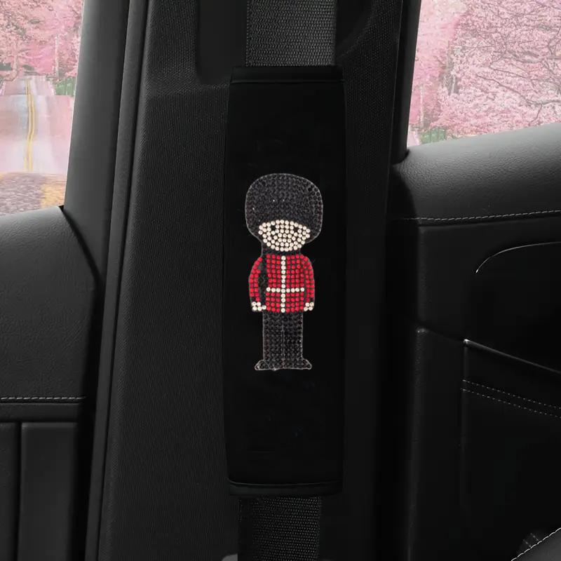 2pcs Car Seat Belt Shoulder Cover Cartoon Big Head Soldier Car Seat Belt Protective Cover Car Interior Supplies