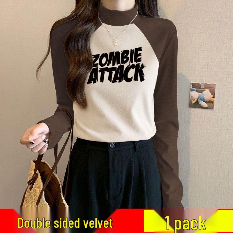 

German Velvet Color Block Semi-High Neck Women s Winter Base Layer: Slim Fit, Stretch, Warm Shirt 2XL【Recommended 130-145 lbs】