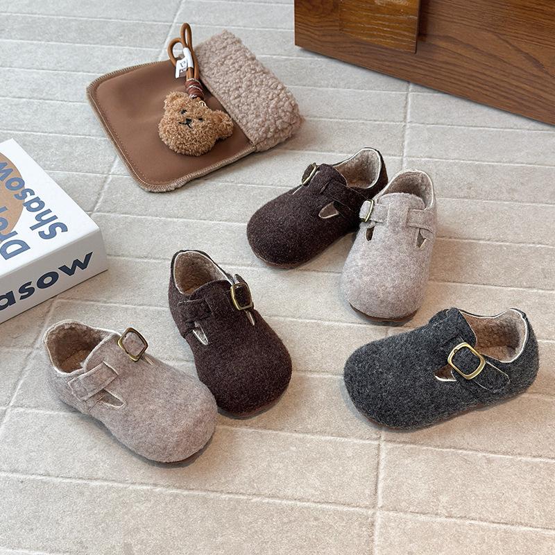 Girls' woolen suede warm cotton shoes winter new soft-soled Birkenstocks fashionable boys' woolen shoes