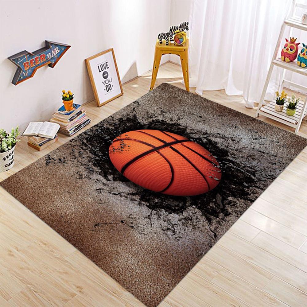 Basketball Court Pattern Carpet for Living Room and Bedroom Realistic Green and Red Sport Theme Floor Mat