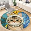 1PC Cat Sunflowers Office Round Area Rug,  Mat Suitable ForOffice, Under Office Chairs Bedroom Living Room Home Decor, Room Deco
