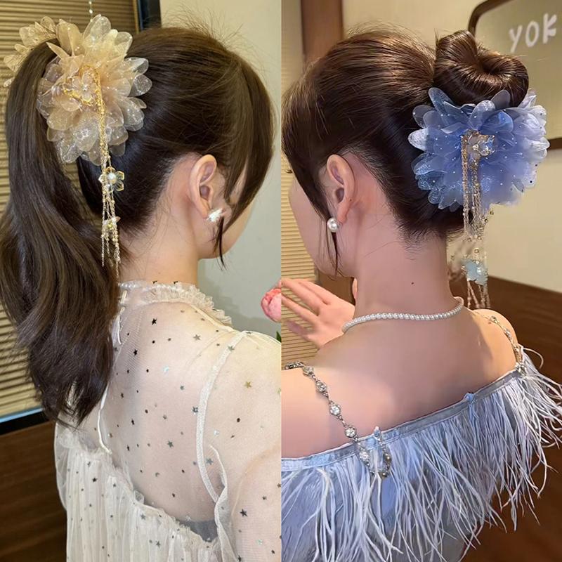 Flower Tassel Hair Clip For Women Girls Shark Ponytail Clip Headdress Temperament Headwear Hair Accessories Gifts