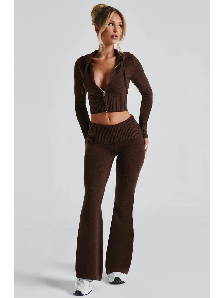 

Женский осенний облегающий короткий топ с капюшоном и комплект повседневных брюк - европейский и американский стиль Small