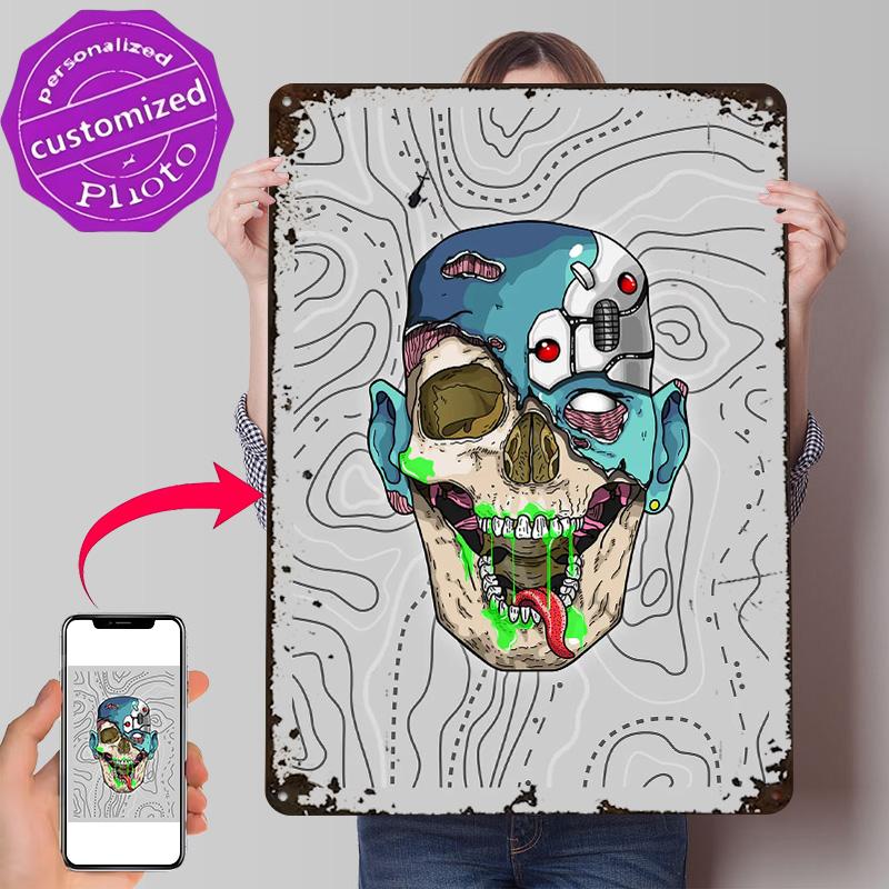 The Dead Cyborg Zombie Personalized D Textured Metal Poster Wall Art Vintage Tin Signs for Modern Home Decoration Ornaments