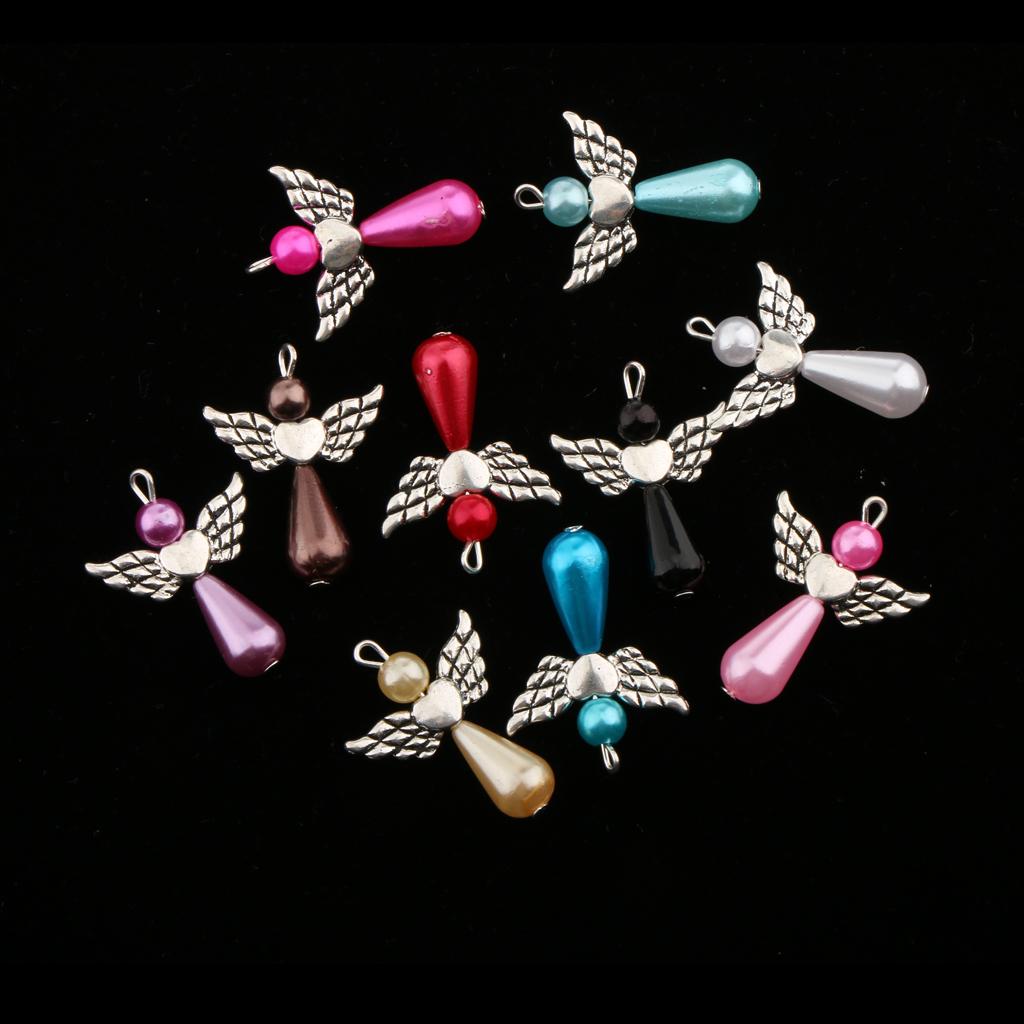 10 Delicate Angel Drop/Round Pearl Alloy Beads Pendants Charms Mixed Colors Gift Making Accessories
