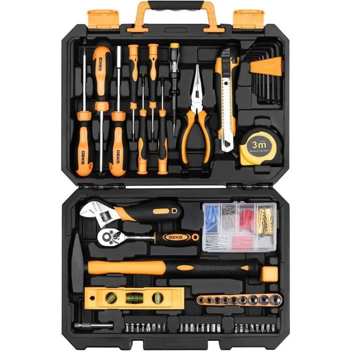 Coffre à Outils - DEKO - 138 Pièces - Acier Haute Qualité - Boîtier de Rangement - Antidérapant