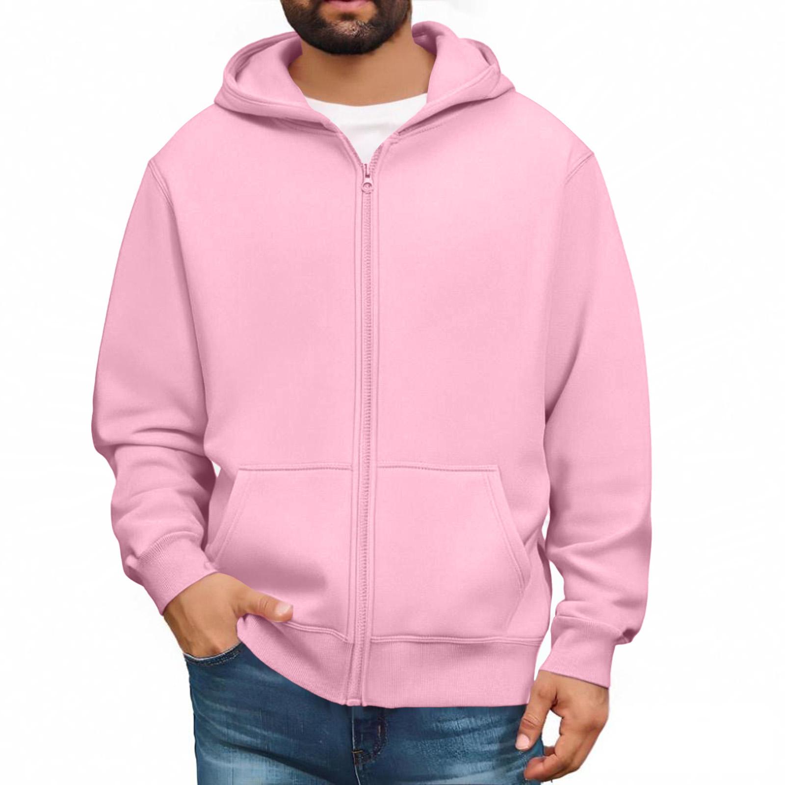Amydeal Heren Sweatshirts met Lange Mouwen en Volledige Rits, Pullover Tops, Casual en Lange Jassen met Zakken L roze