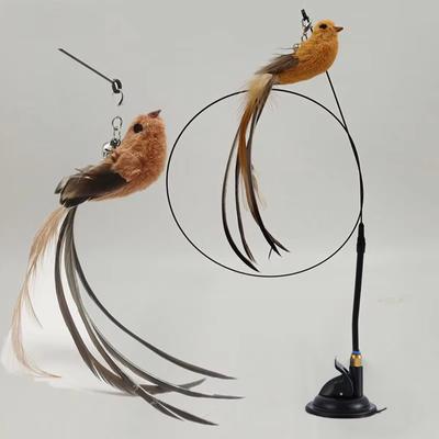 Saugnapf Katzenangel, Festes Stahlseil, Langer Stab, Federvogel, Lustige Katzenangel, Katzenspielzeug, Selbstbefriedigung und Langeweile-Linderung Kunst