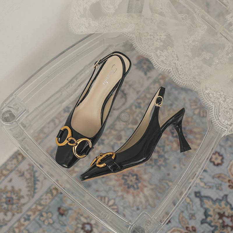 Fashion Women's Sandals Shoes Fashion New One-word Buckle High Heels Women's Square Toe Fine with Heel Single Shoes Height Shoes Sandals