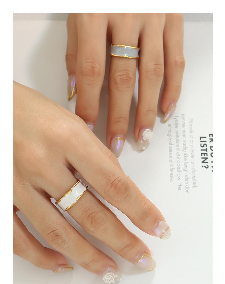European Romantic Blue & White Enamel Open Ring