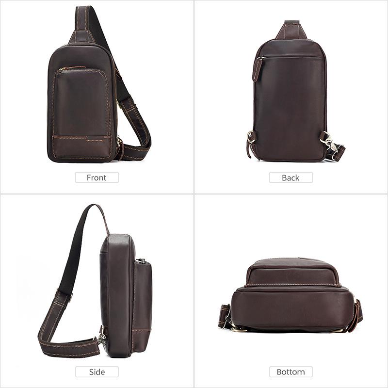 Pánská crossbody taška na hrudník z kůže Crazy Horse: Velká kapacita, Retro minimalistický design pro cestování v přírodě
