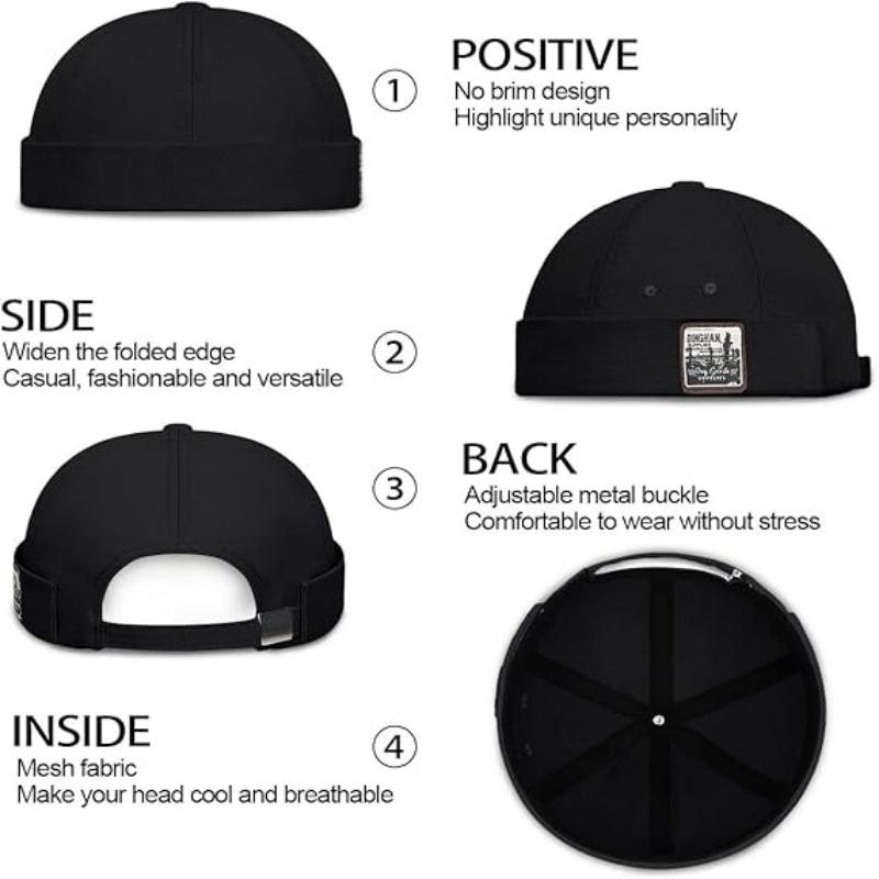 Unisex Cotton Hat Adjustable Brimless Docker Cap Rolled Cuff Sailor Hat Skullcap