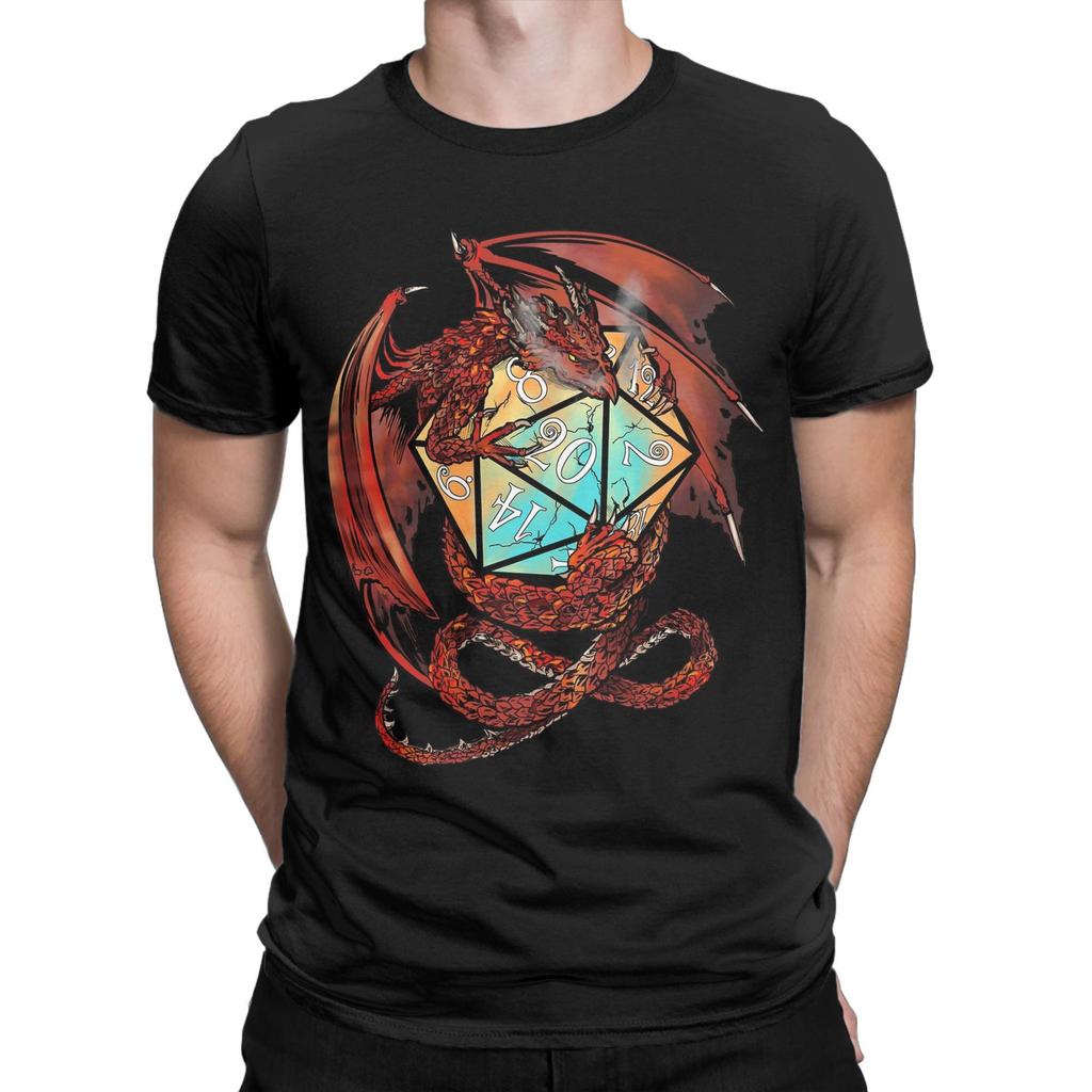 Red Dungeon Dragon DnD Dice T Shirt Men's  Pure Cotton Leisure T-Shirt Round Neck  Tee Shirt Short Sleeve Clothes Plus Size