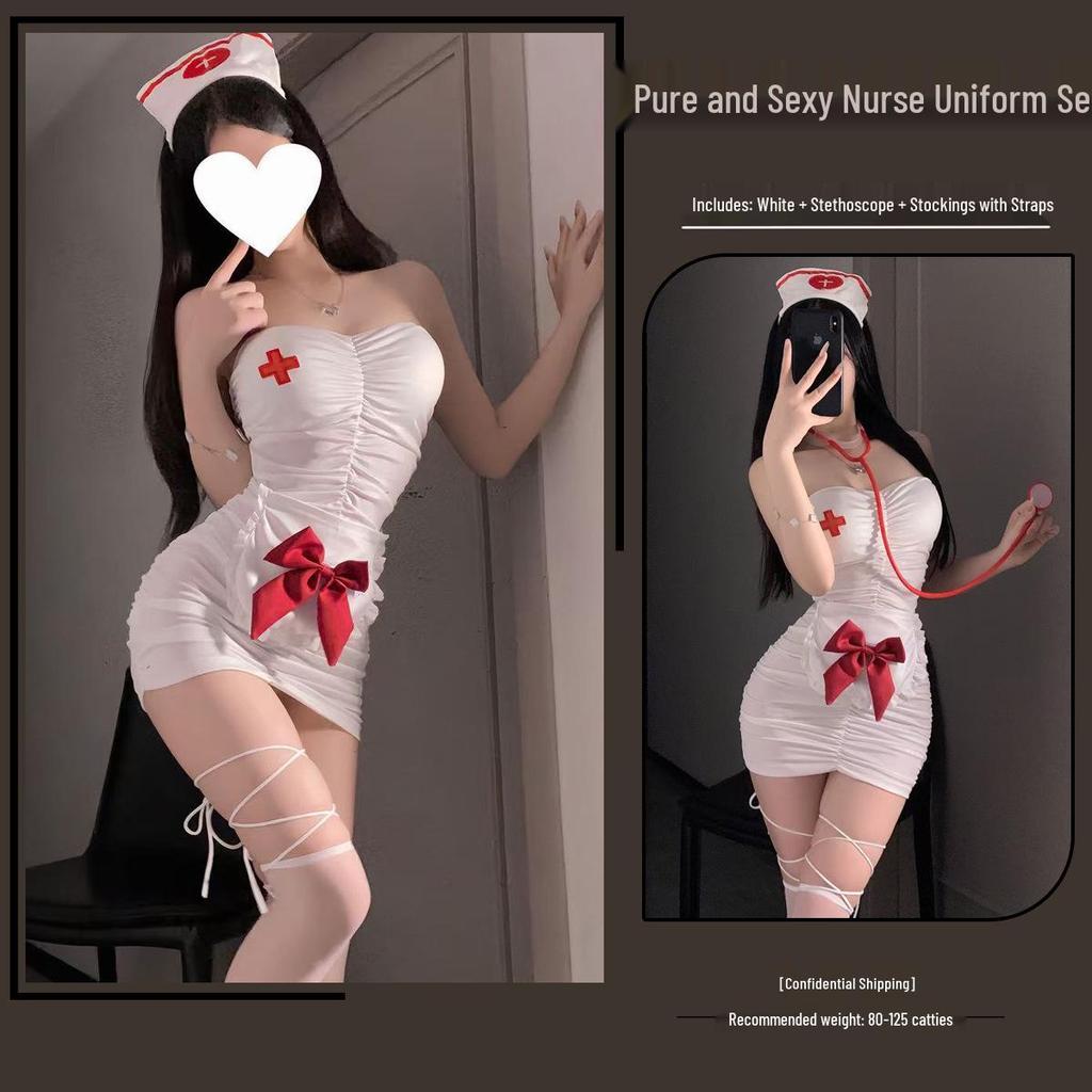 Temptation Nurse Role Play Lingerie Set with Bodycon Skirt and Padding