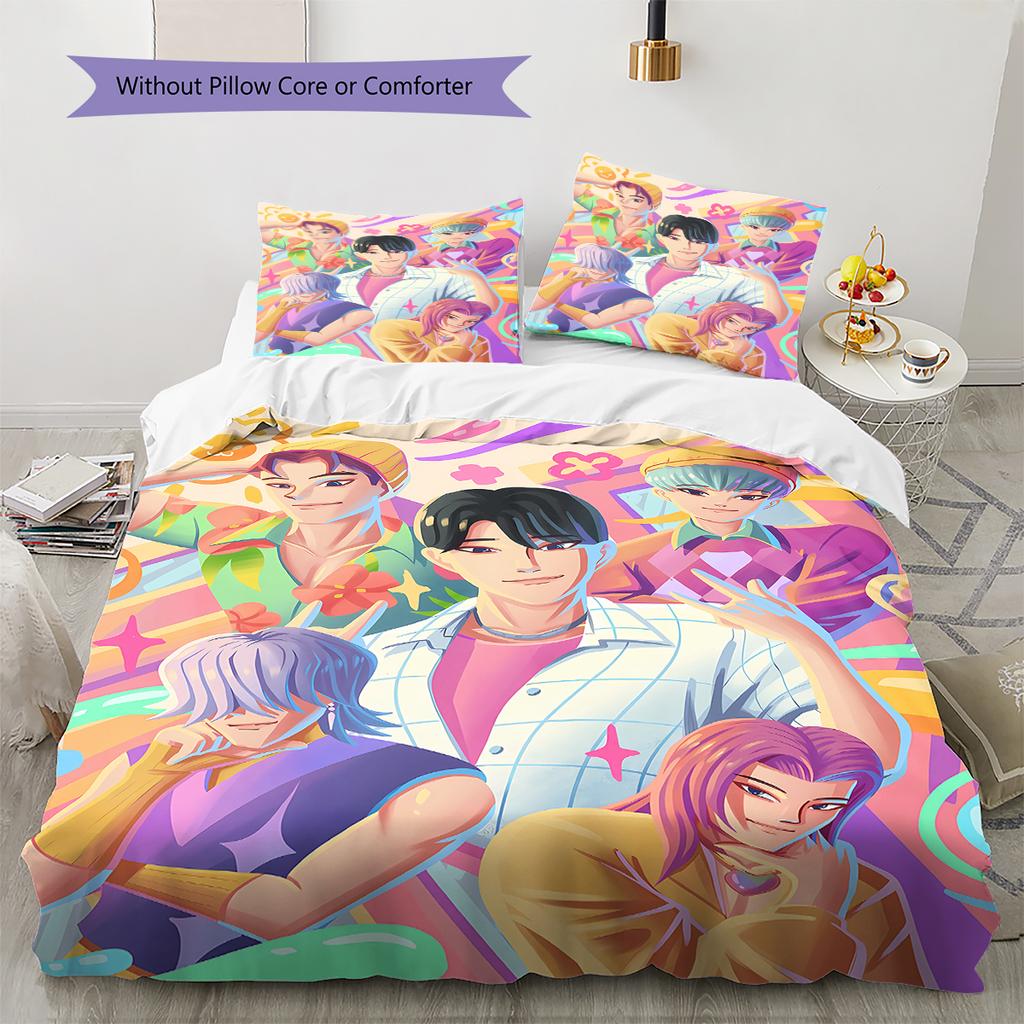 Pościel z wzorem Łowców Demonów K-pop, Zestaw kołdry Poszewka na kołdrę Poszewka na poduszkę Domowy prezent urodzinowy (1 * poszwa na kołdrę + 2 * poszewki na poduszki, bez rdzenia)