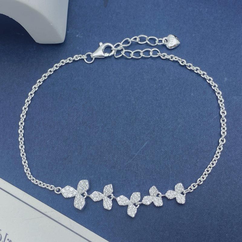 Korean Style Elegant S925 Sterling Silver Petal Bracelet for Women – Light Luxury Zircon for a High-End Feel