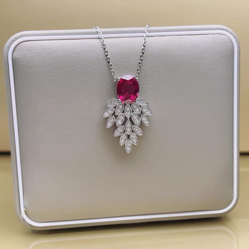 European Light Luxury Ruby Zircon Earrings & Necklace Bridal Set