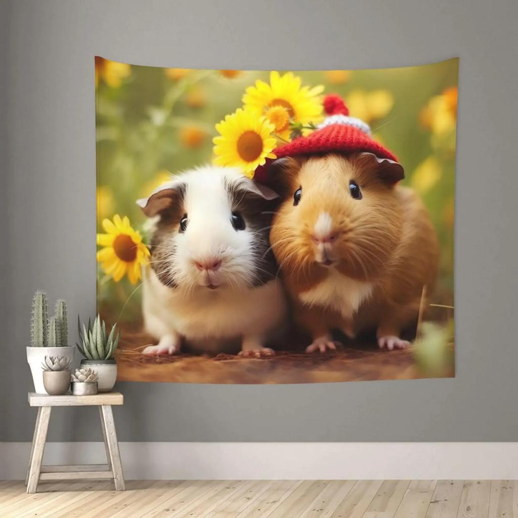 Guinea Pig Wall Tapestry Cute Cavy Tapestry for Kids Boys Girls Cartoon Pet Animal Tapestry Wall Hanging for Bedroom Living Room