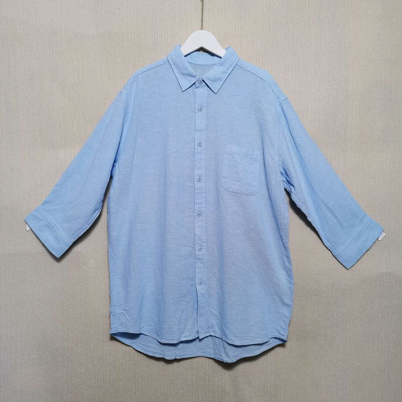 Original Order Leftover Stock Cotton and Linen Fabric Three-Quarter Sleeve Open Shirt Men and Women Same Style Basic Style Casual Spring and Summer