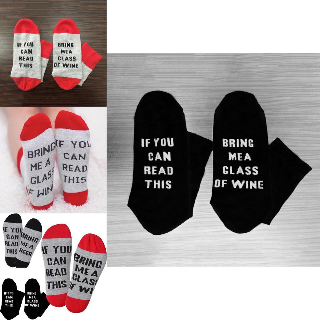 If You Can Read This Unisex Cotton Mid-calf Socks With Embroidered English Letters Breathable Shaping Sweat-absorbing