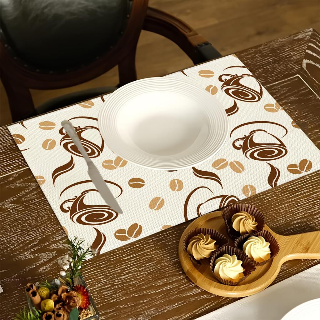 Minimalist Coffee Cup Placemats, Brown Coffee Bean Pattern Table Mats, Decorative Dining Pad for Coffee Bar Kitchen